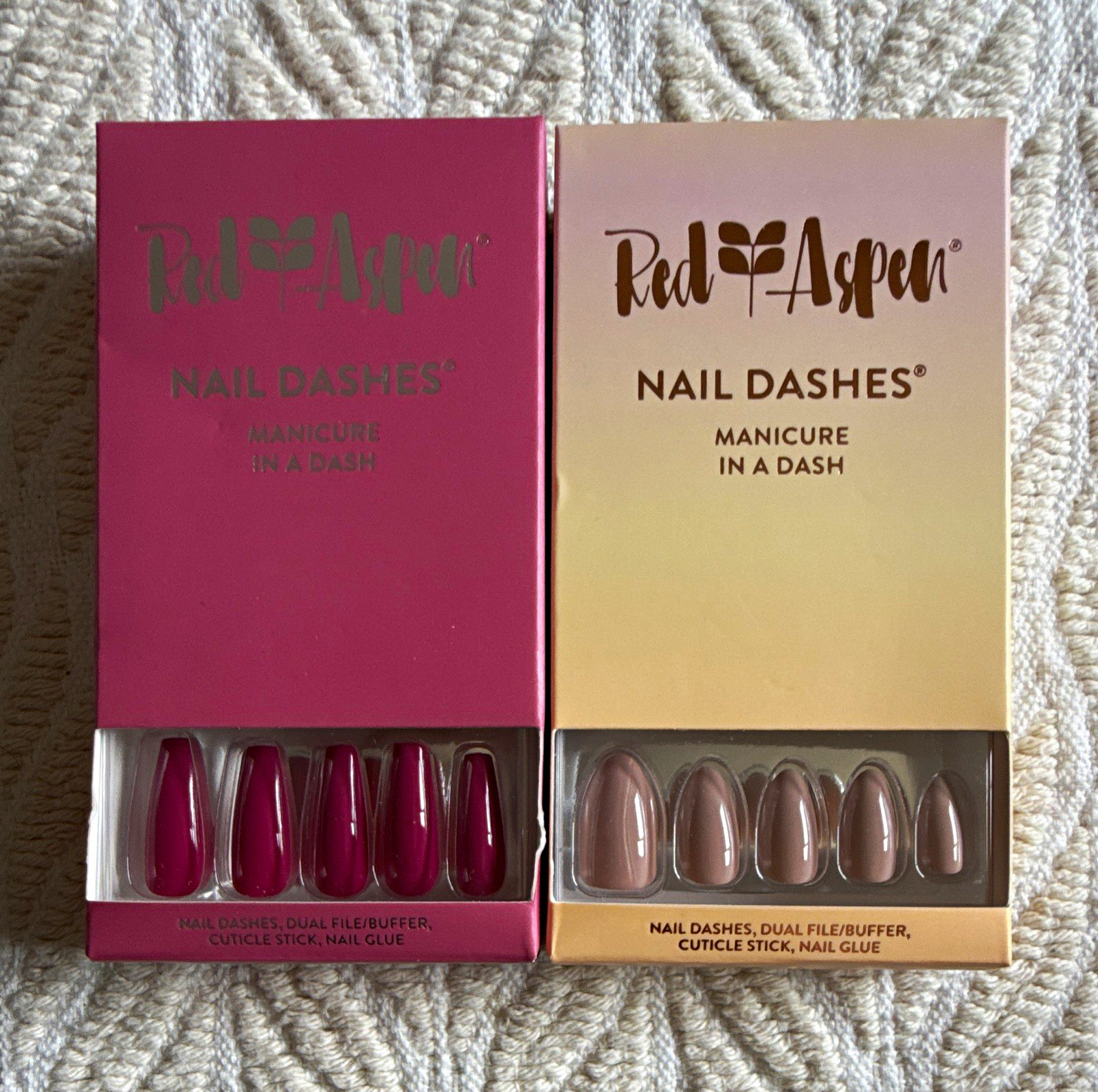 Red Aspen Nail Dashes Press-On Nails Lot of 2 Shiny Magenta Nude Glue Included