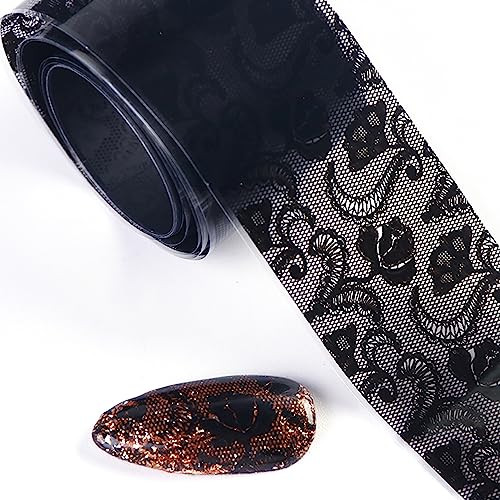 10 Rolls Black White Flower Nail Foil Transfer Sticker Kit Lace Nail Foil