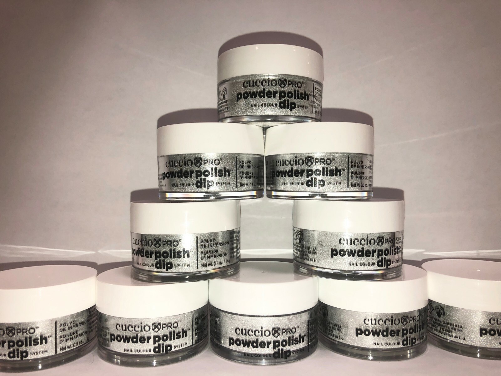 CUCCIO Pro Powder Polish Dip 0.5 fl oz~10 JARS!!~ Silver with Silver Mica
