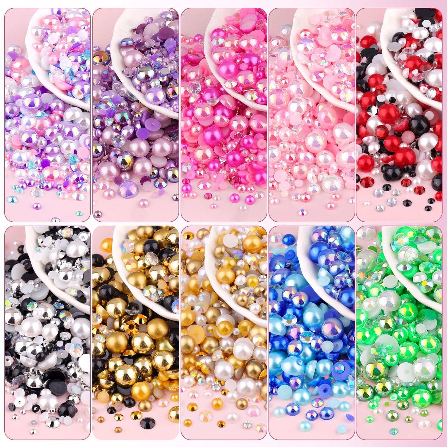 80g Flatback Pearls and Rhinestones for Crafting, Dark Blue Mixed Size 3-10mm