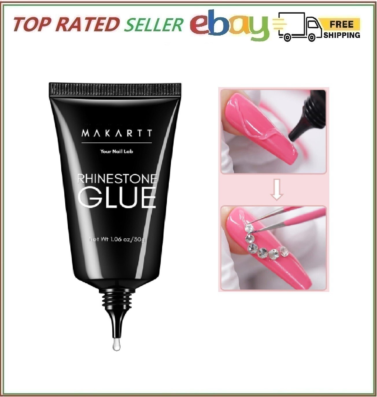 Makartt Nail Rhinestone Glue Gel 1.06Oz Nail Lamp Needed Gem Glue Gel Super Stro