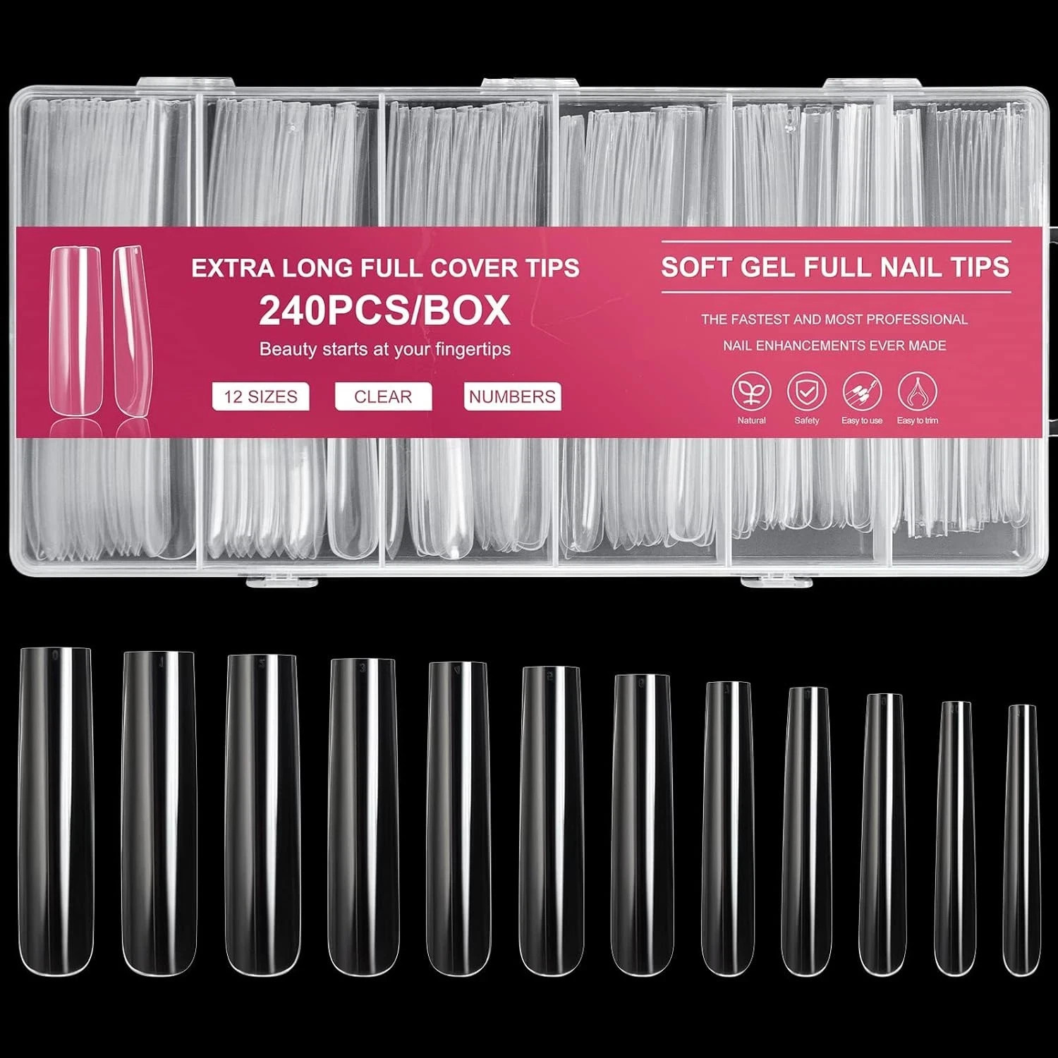 Extra Long Square Full Cover Nail Tips 240PCS XXXL Clear Full Cover Fake