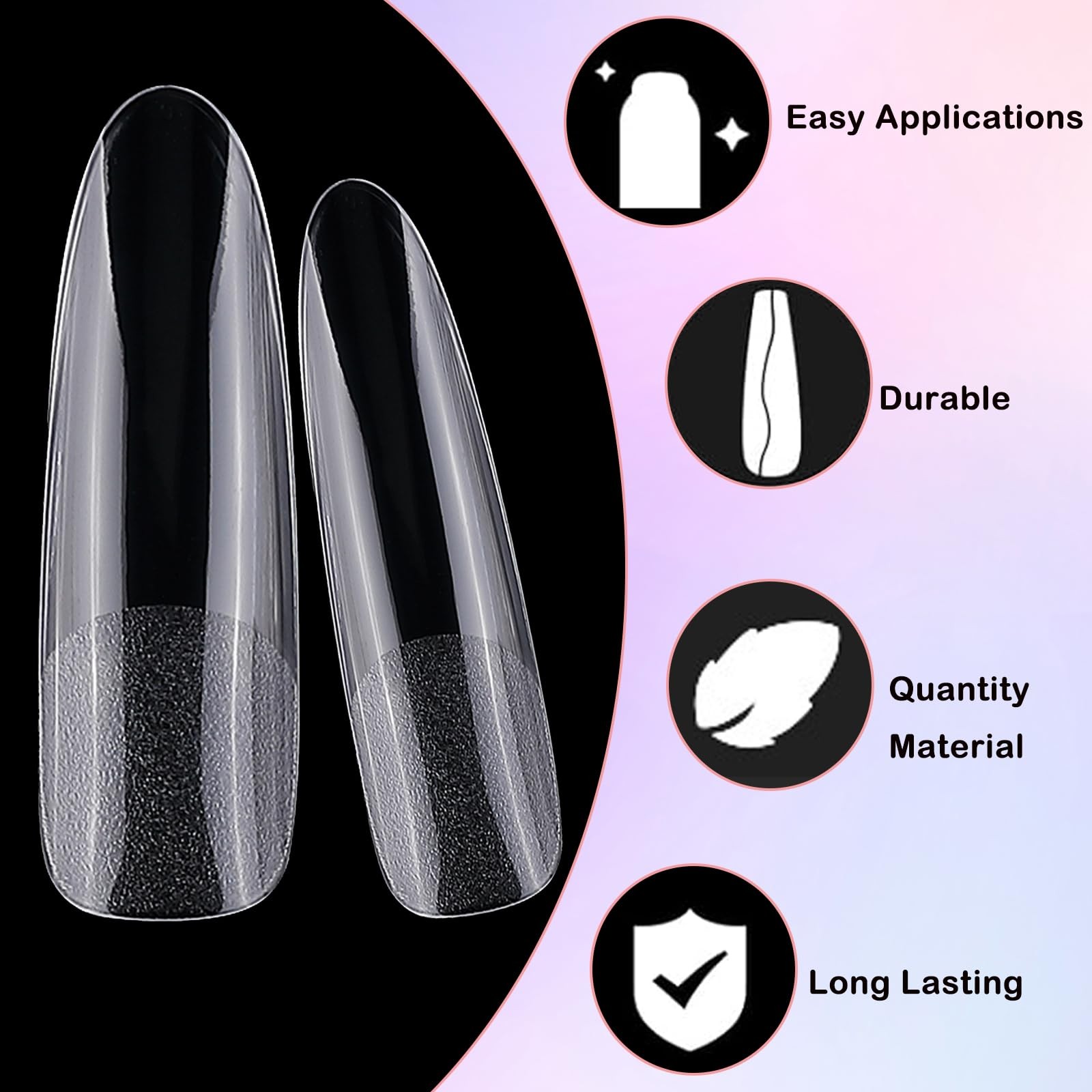 240pc XXL Almond Gel Nail Tips Extra Long Clear Oval Fake Nails 12 Sizes Full…
