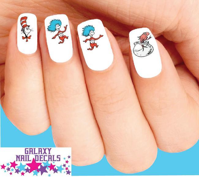 Waterslide Nail Decals – Set of 20 Cat in the Hat, Fish, Thing 1 & 2 Assorted