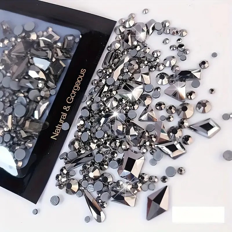 300pcs Round Rhinestone Plus Odd Shaped Large Cubic Black Blue Moon Nail Rhinest