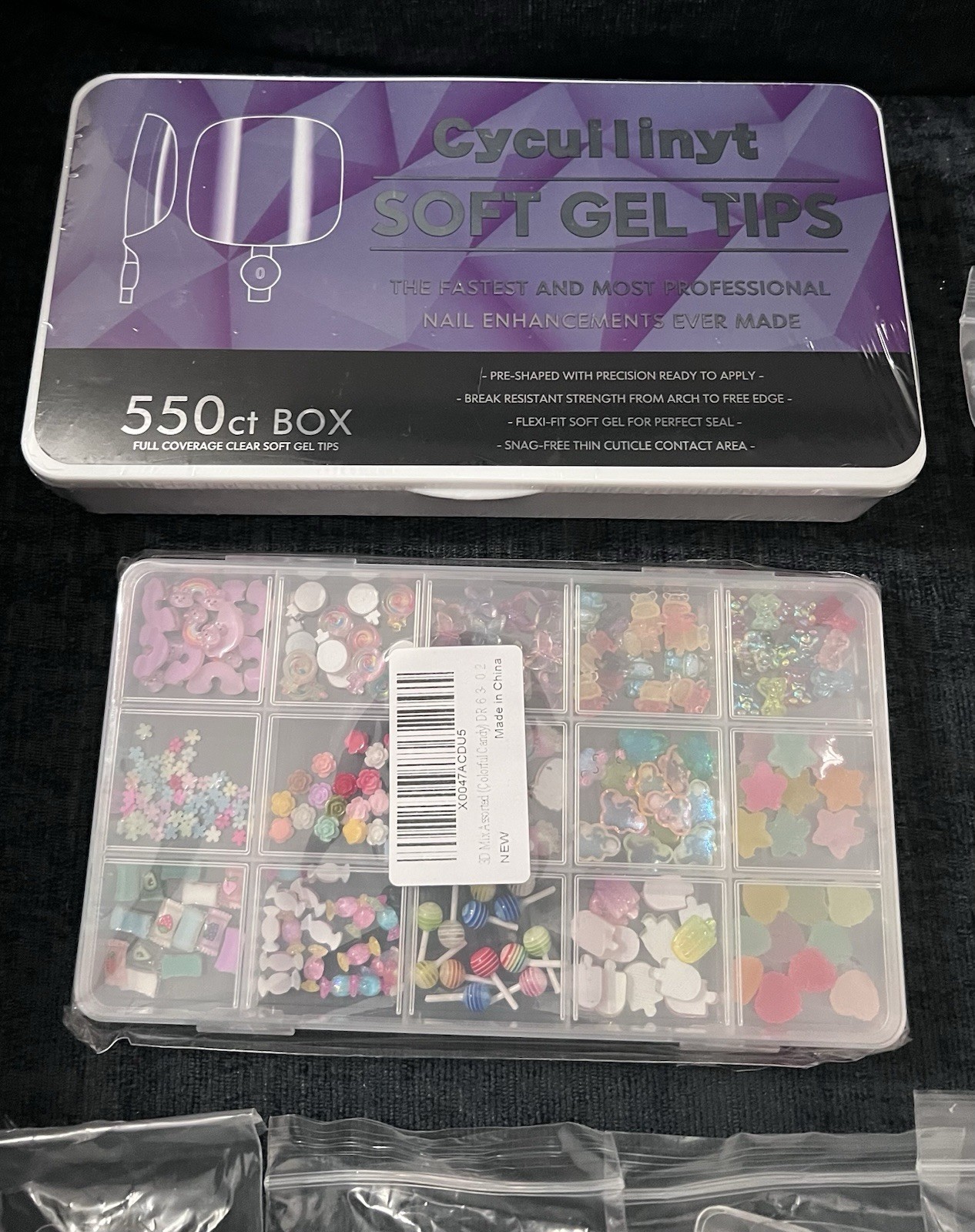 Lot Random Clear False Fake Press On Toe & Finger Nail Assortment & NAIL CHARMS
