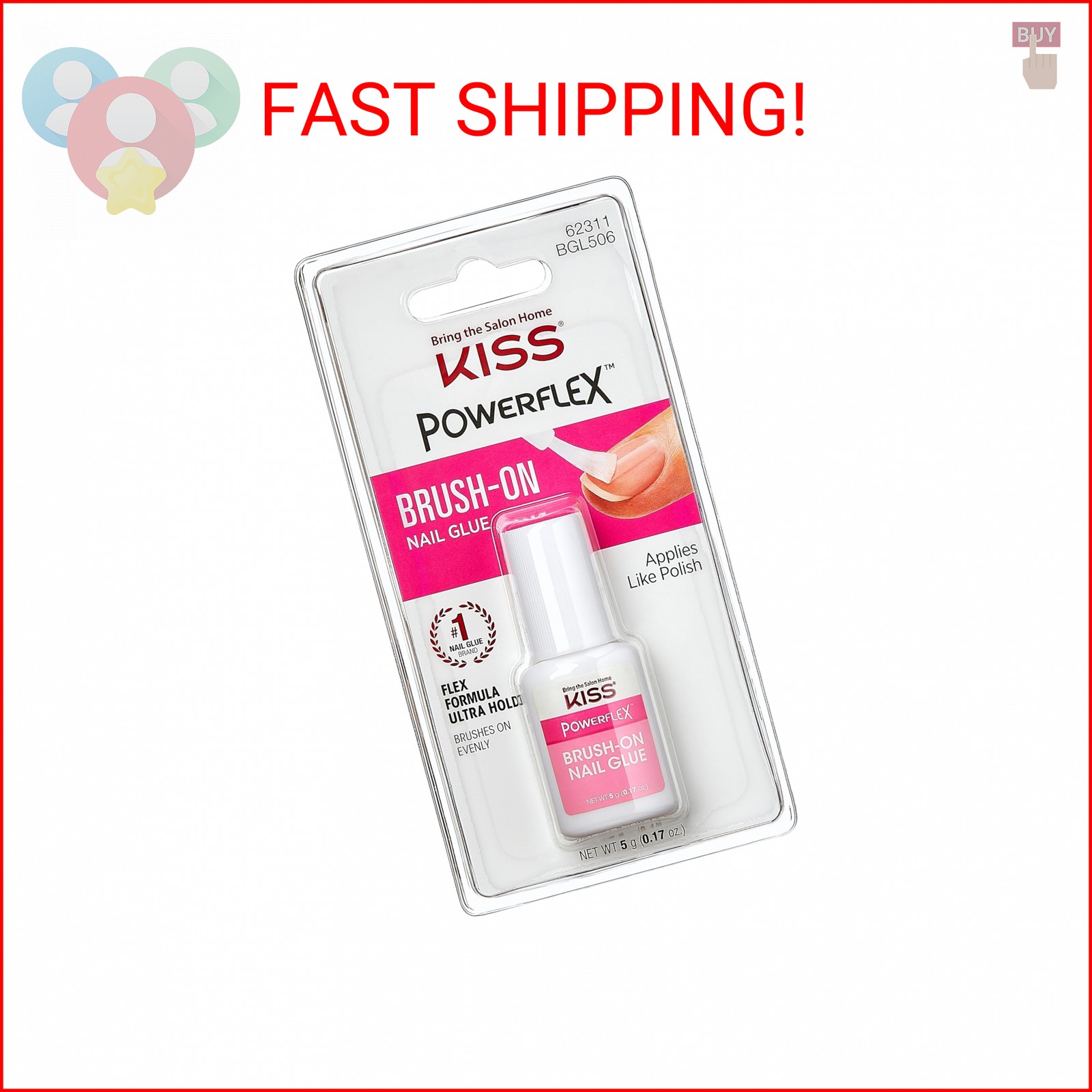 Kiss PowerFlex Nail Glue for Press Ons, Brush-On Applicator for Kits, Tips & Wra