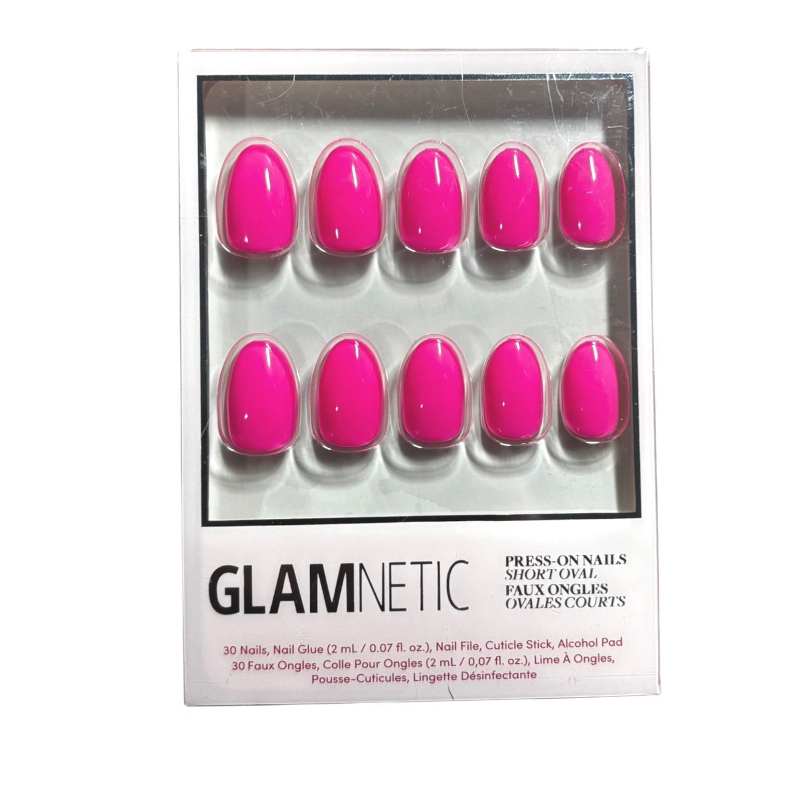 Glamnetic Press-On Nails Short Oval Hot Pink Glossy Manicure Kit 30ct New