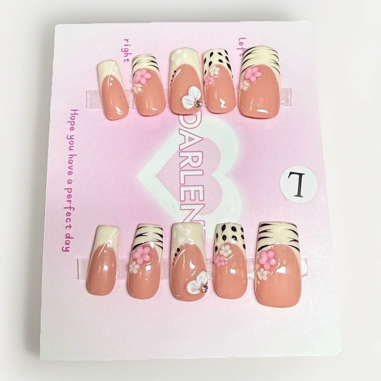 Handmade Acrylic 3D Flower Animal Print Long Square Press-On Nails