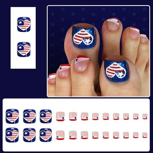 250th Anniversary USA Press on Toenails – Short Square Fake Toenail American A02