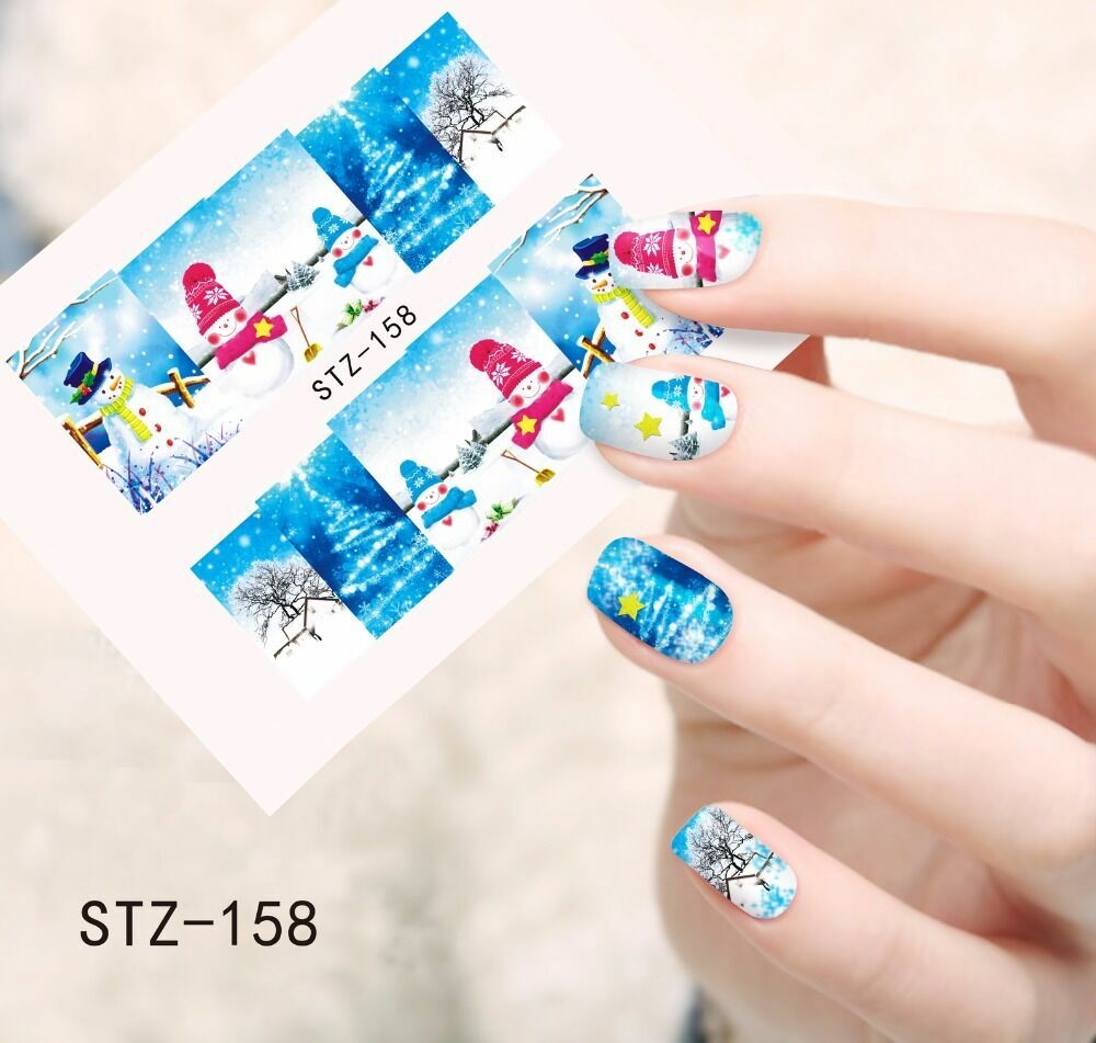 4 Full Wrap Water Transfer Nail Art Sticker Decals Christmas Snowman Santa NS11