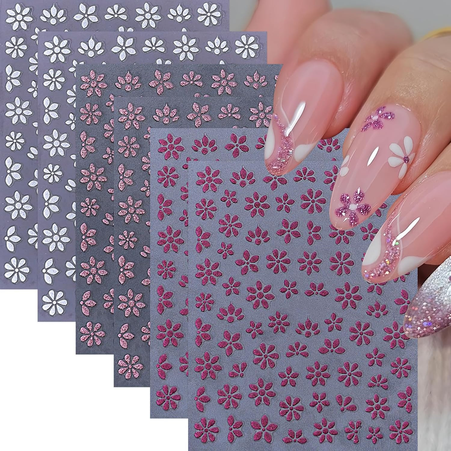 6 Sheets Bow Nail Art Stickers Bows Stickers for Nails 3D Self Adhesive Gold Red