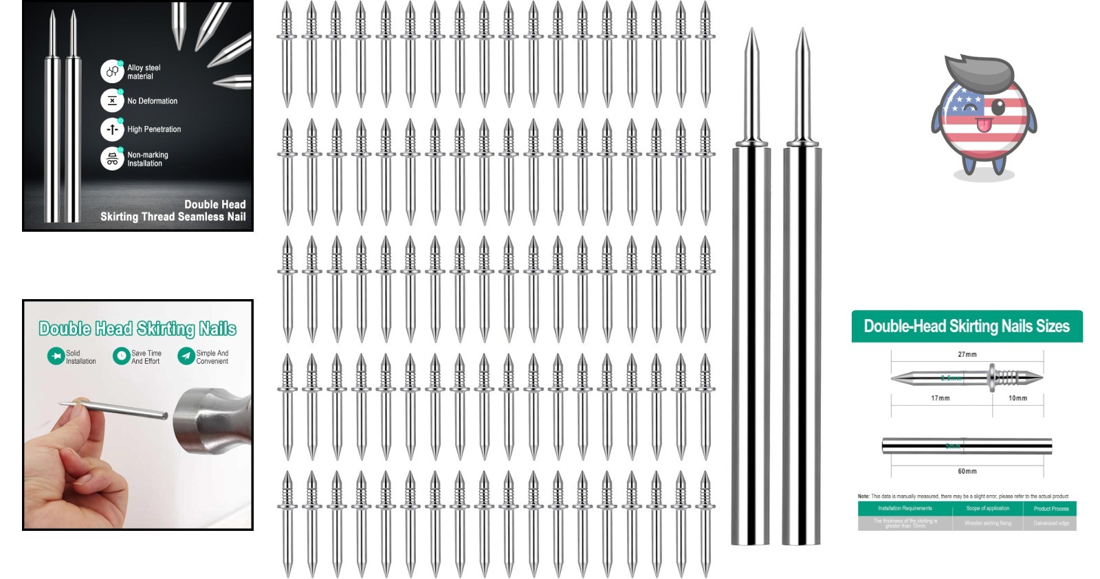 Double Head Skirting Thread Nails – 250 Pcs for Flawless Home Trim Finishes
