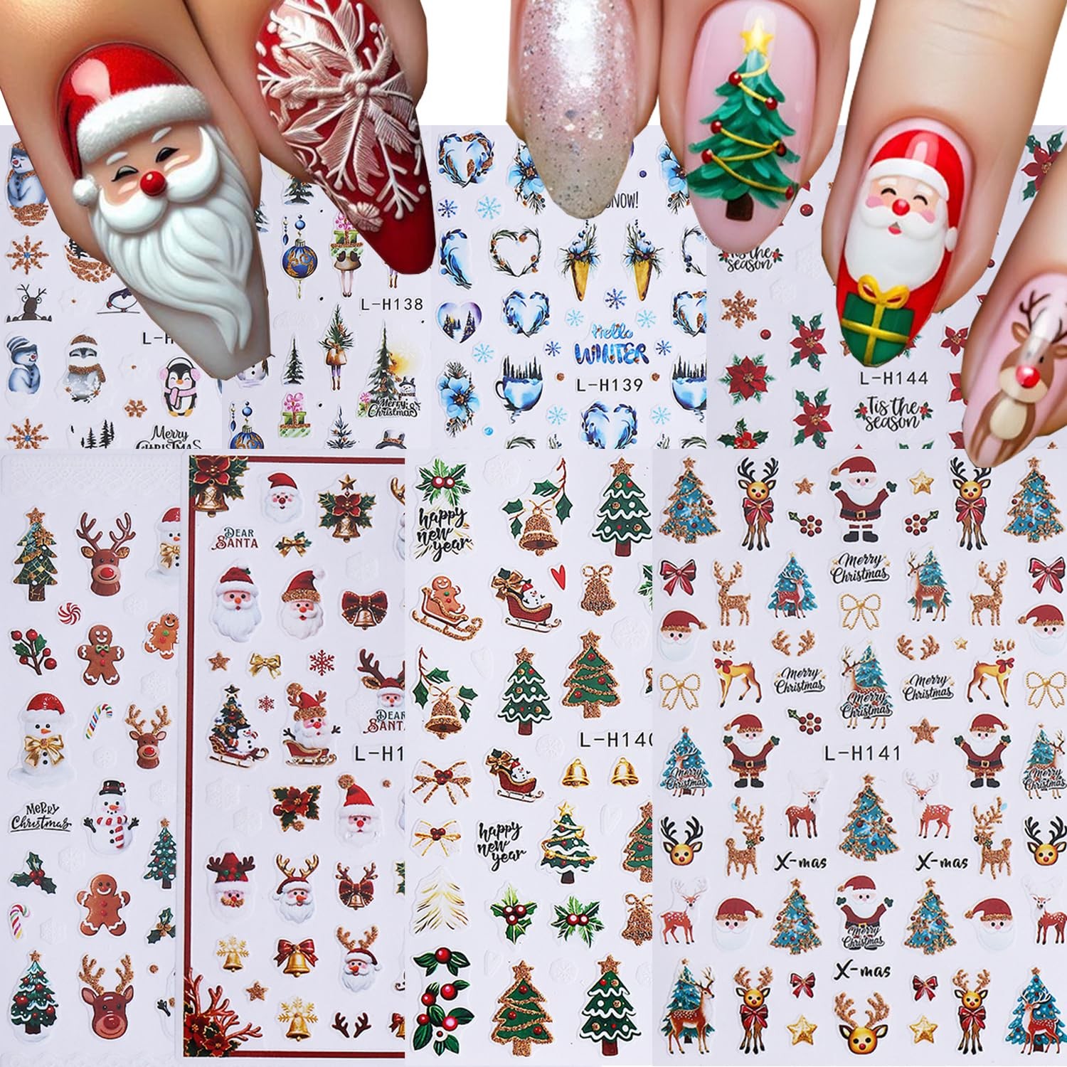Generic Christmas Nail Stickers Snowflake Trees Elk Crutch