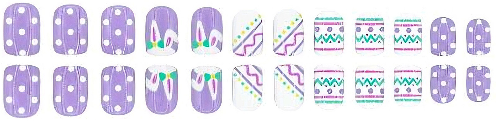 Press-On Nails Easter Bunnies Lavender Dots White Short Shiny