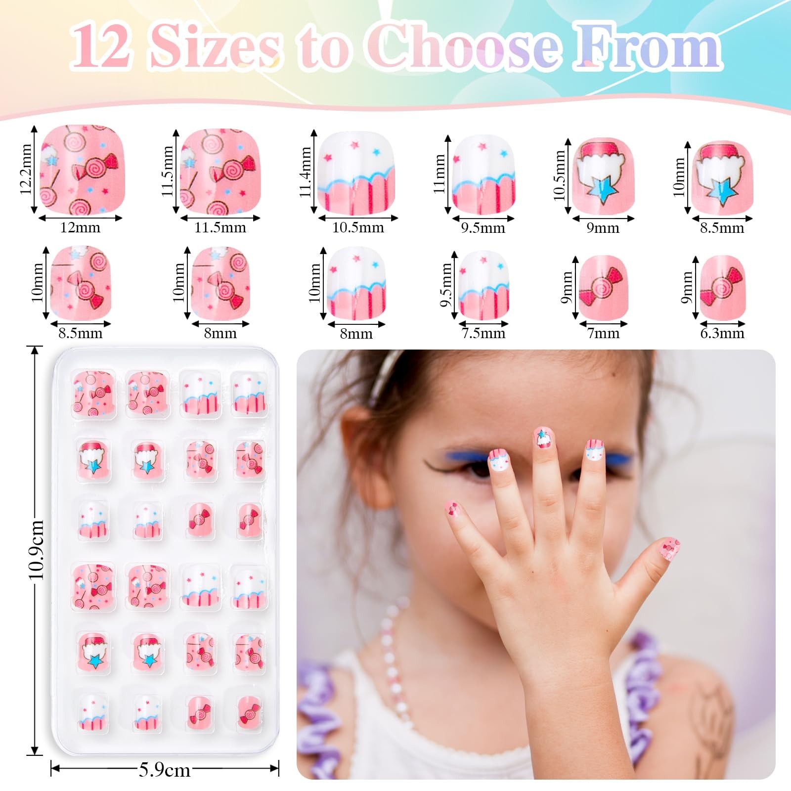 CUXFLS Kids Press on Nails 120 Pcs for Girls, Short Artificial Fake Style 5