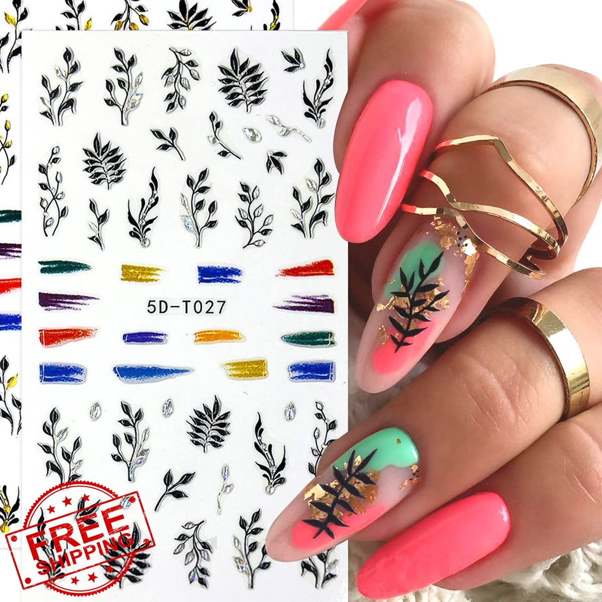Flower Nail Stickers – 5D Embossed, Engraved Designs – Spring/Summer Nail Art…