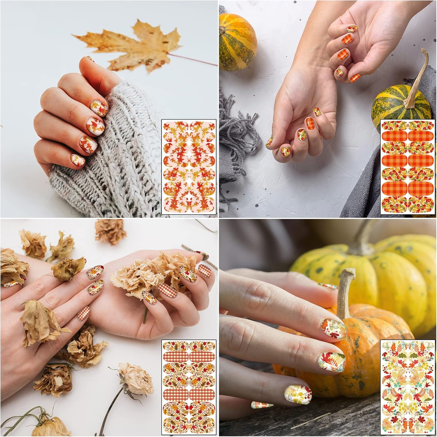 12 Sheets Fall Nail Wraps Stickers DIY Maple Leaf Nail Art + 2 Nail Files