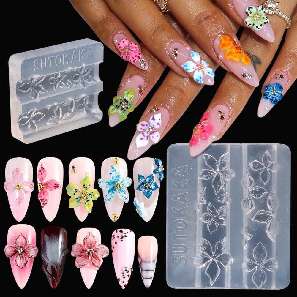 Silicone 3D Hibiscus Flower Nail Mold for Resin Art and DIY Nail Designs