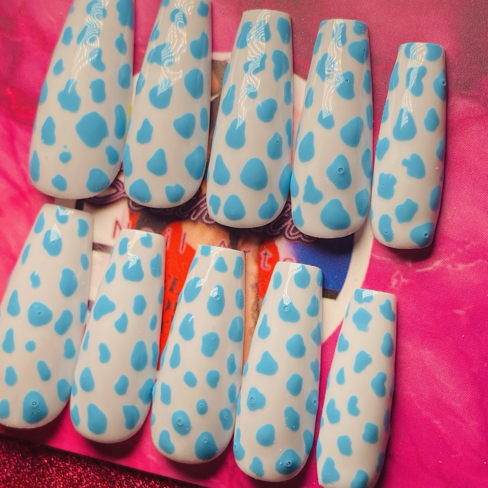 Coffin Press-On Nails Blue White by Authentic Nail Arts by Dia