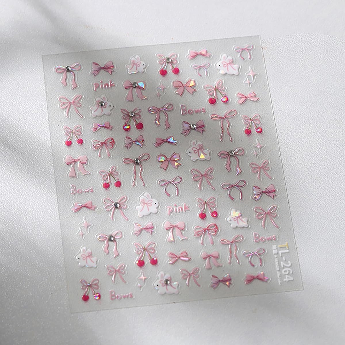 1Pcs Bow Nail Stickers for Nail Art 5D Pink Bow Nail Decals Embossed Cute Rab…