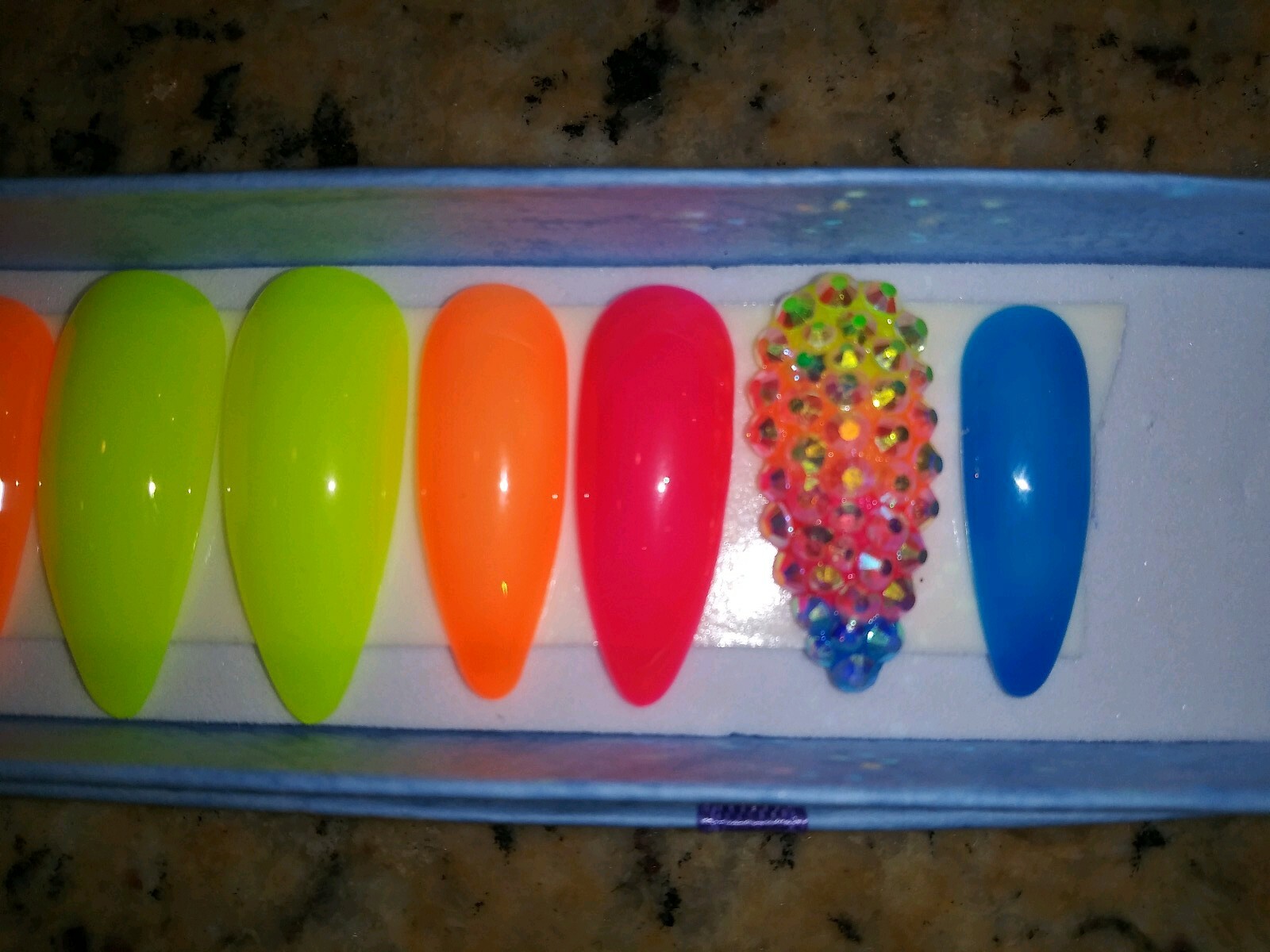 Neon Rainbow ombre bling nails w/ crystals Gel Press On jelly nails full set