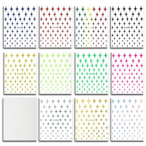 12 Colors Stars Nail Art Stickers, 3D Stars Self-Adhesive Four-Pointed Star