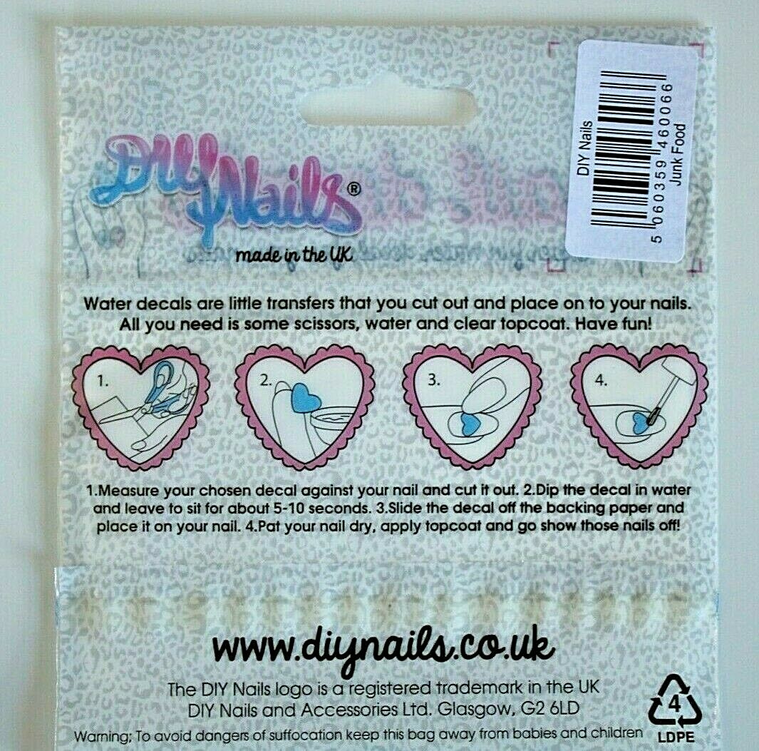 NEW Authentic DIY NAILS Junk Food Water Nail Decals ~ MADE IN THE UK