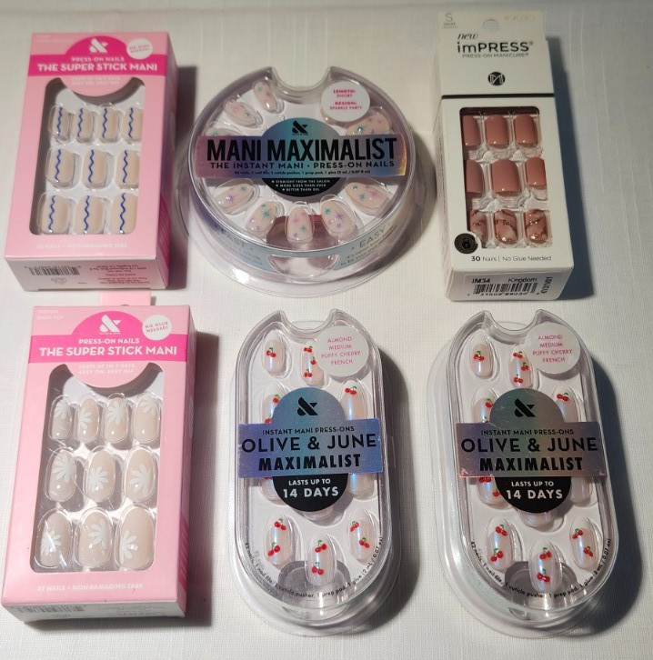 6 Different Press-On Nails Kits – 5 Olive & June and 1 imPRESS (BRAND NEW)