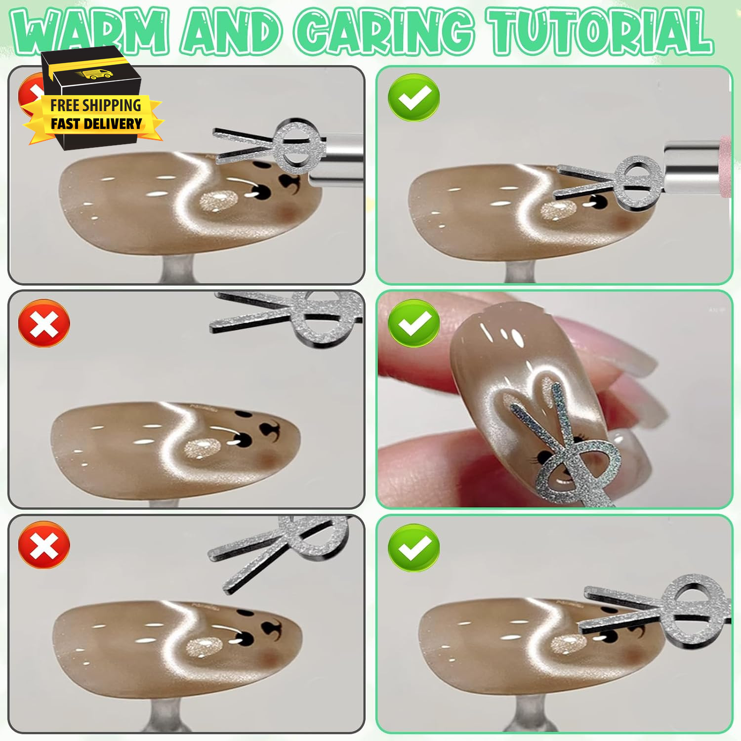 4Pcs Cat Eye Nail Magnet Kit, 3-In-1 Magnet with Dual-Ended Pen & 2Pcs Bunny Gui