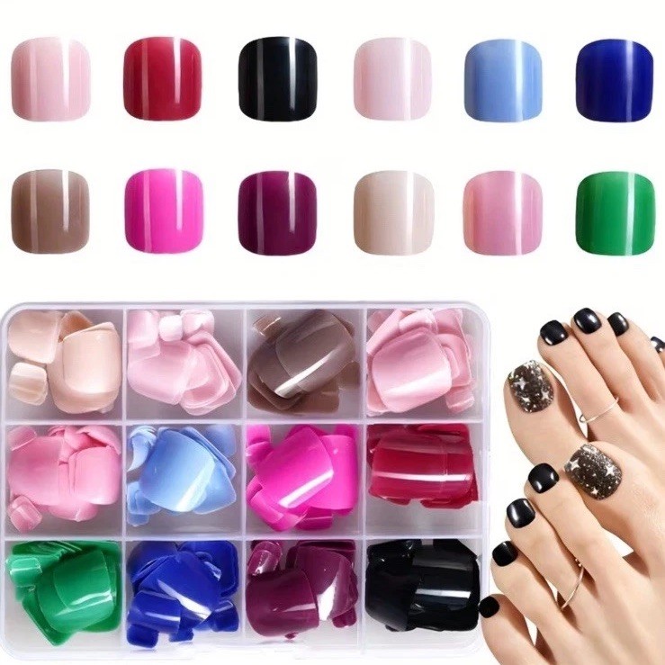 288Pcs Fake Press on Toenails Short Square. 12 Colors W Storage. Easy To Apply.