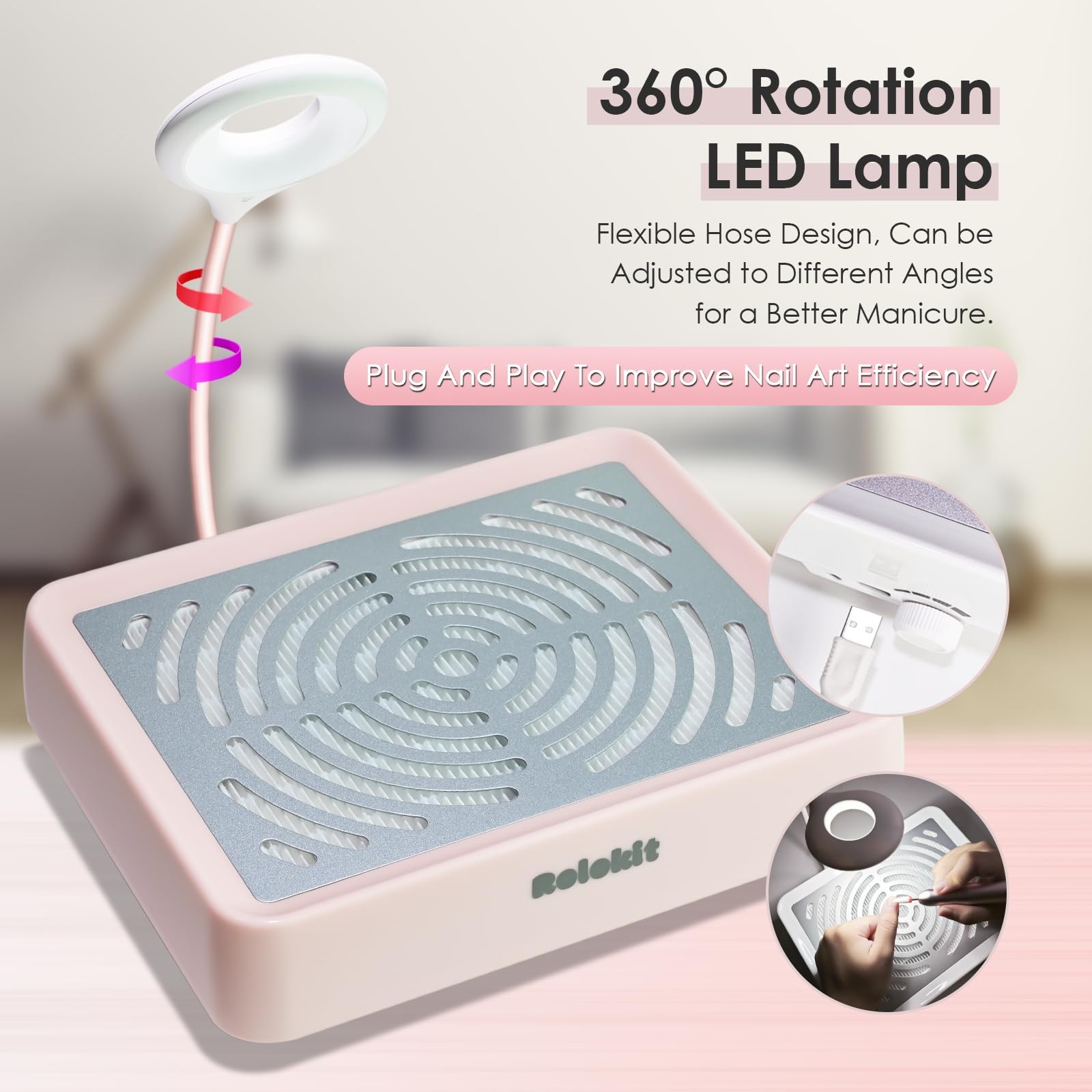 Rolokit Pink Nail Dust Collector with Lamp