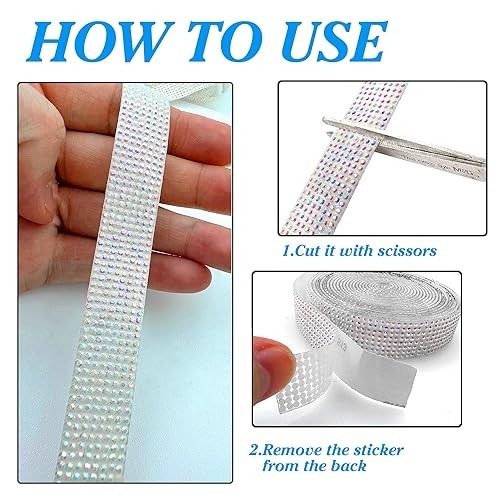 Self Adhesive Rhinestone Ribbon Crystal Strips, 3 Width-0.35 inch White AB