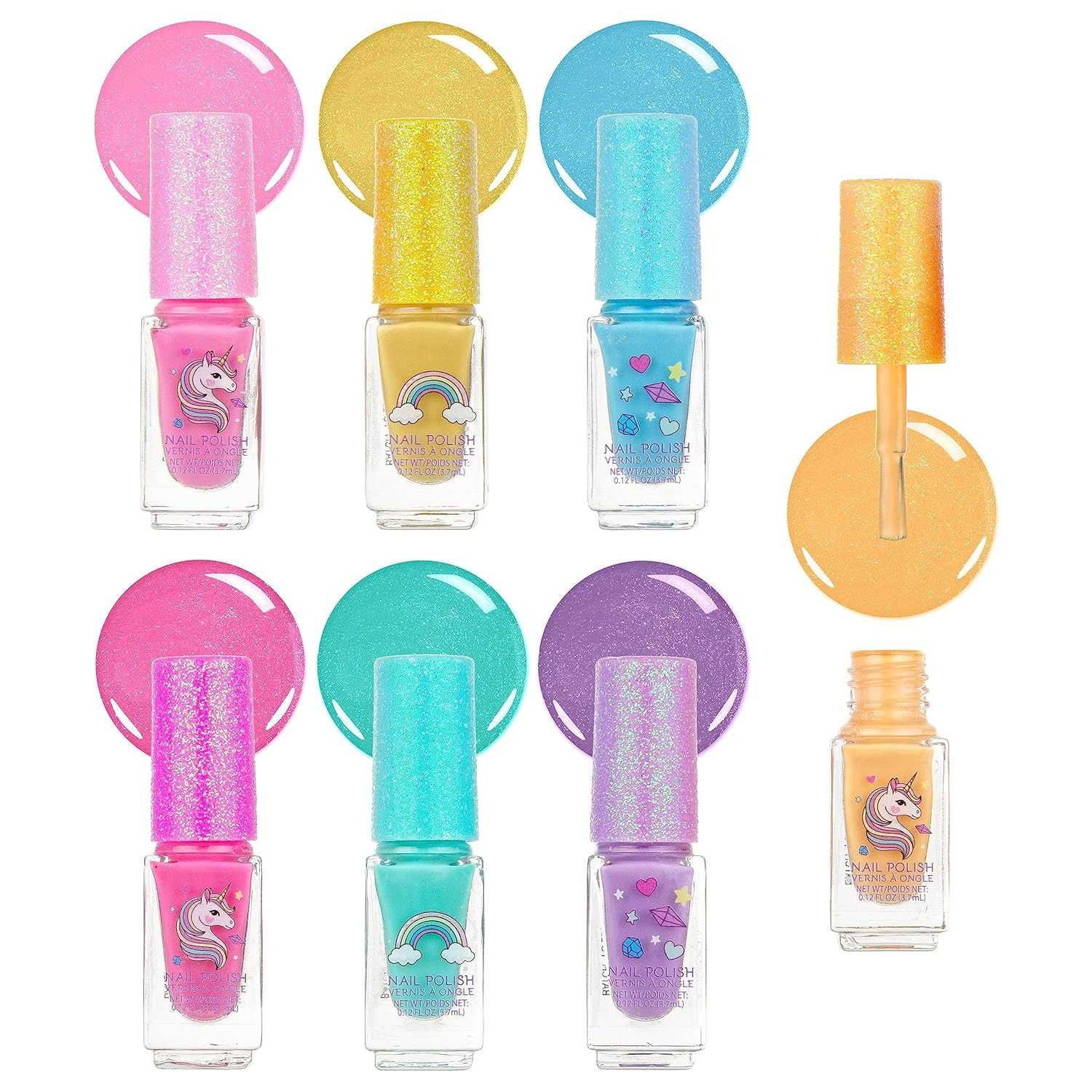 7Pc Unicorn Shimmer Nail Polish Set for Girls – Glitter Cap, Non-Toxic Quick Dry