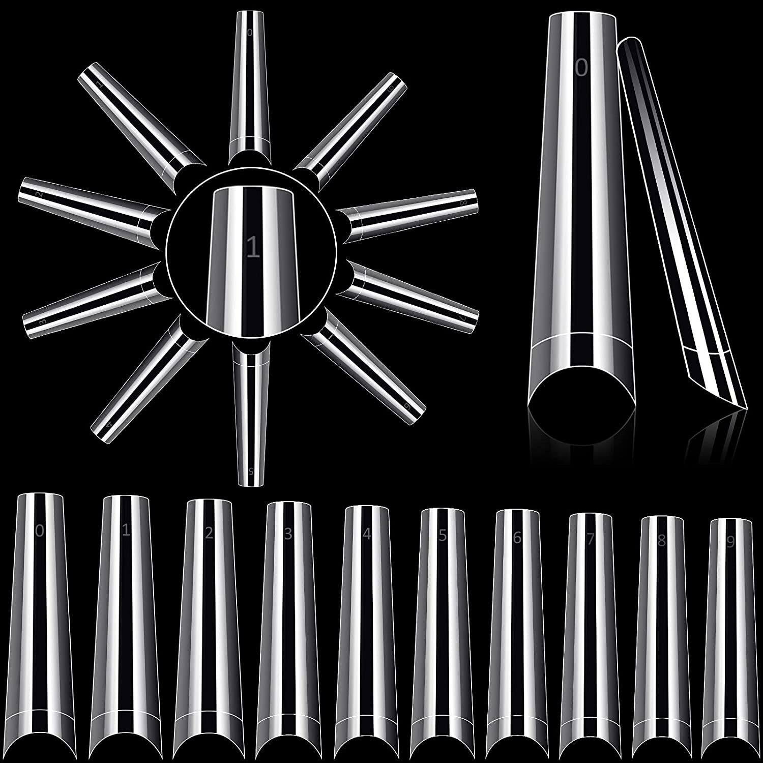 NEW No C Curve Straight 2XL 3XL Long Coffin Square Stiletto Acrylic Nail Tips