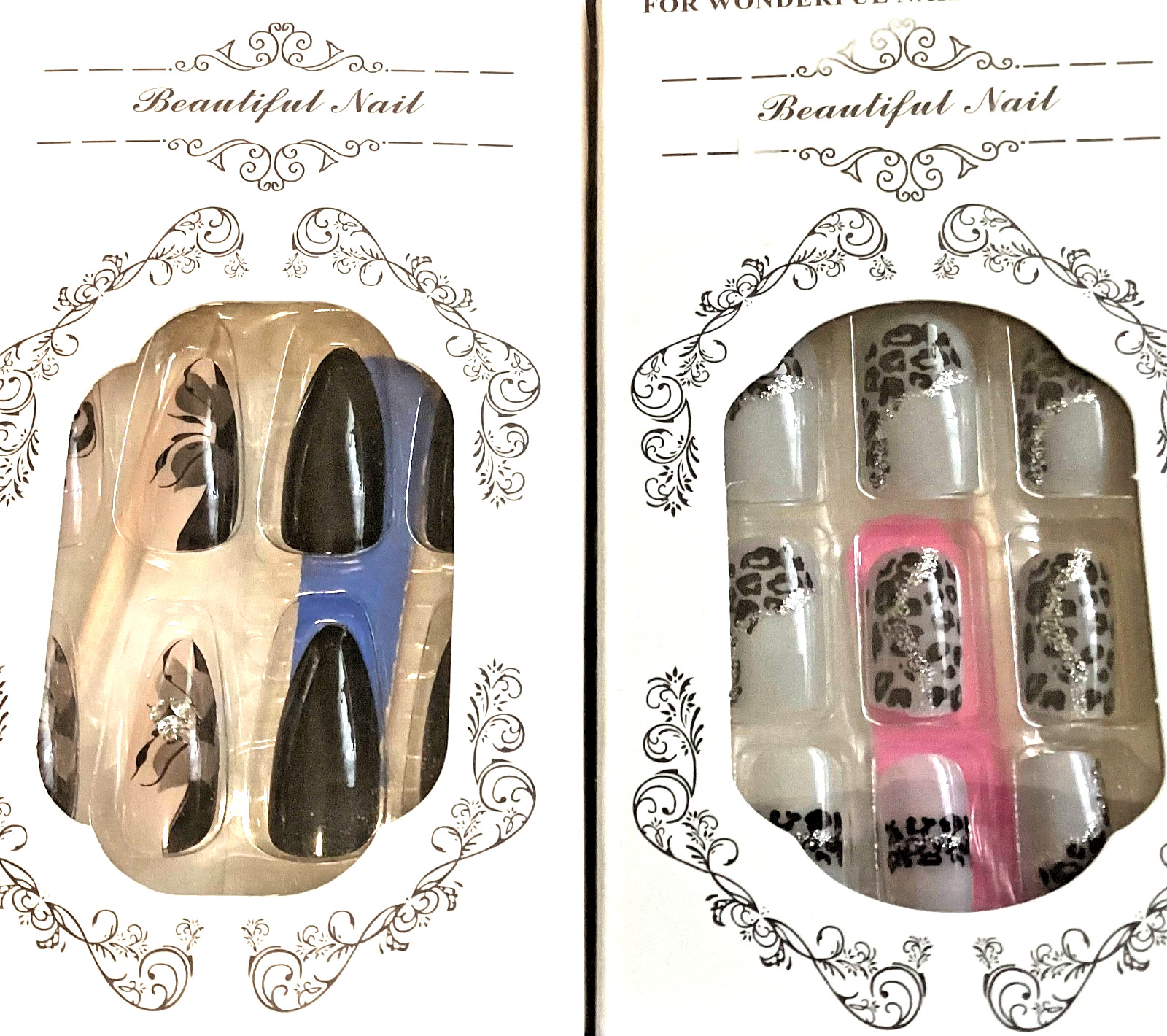5 Nails Kits – GOTHIC Black Rhinestone Lace, Silver GLITTER French, WEDNESDAY +