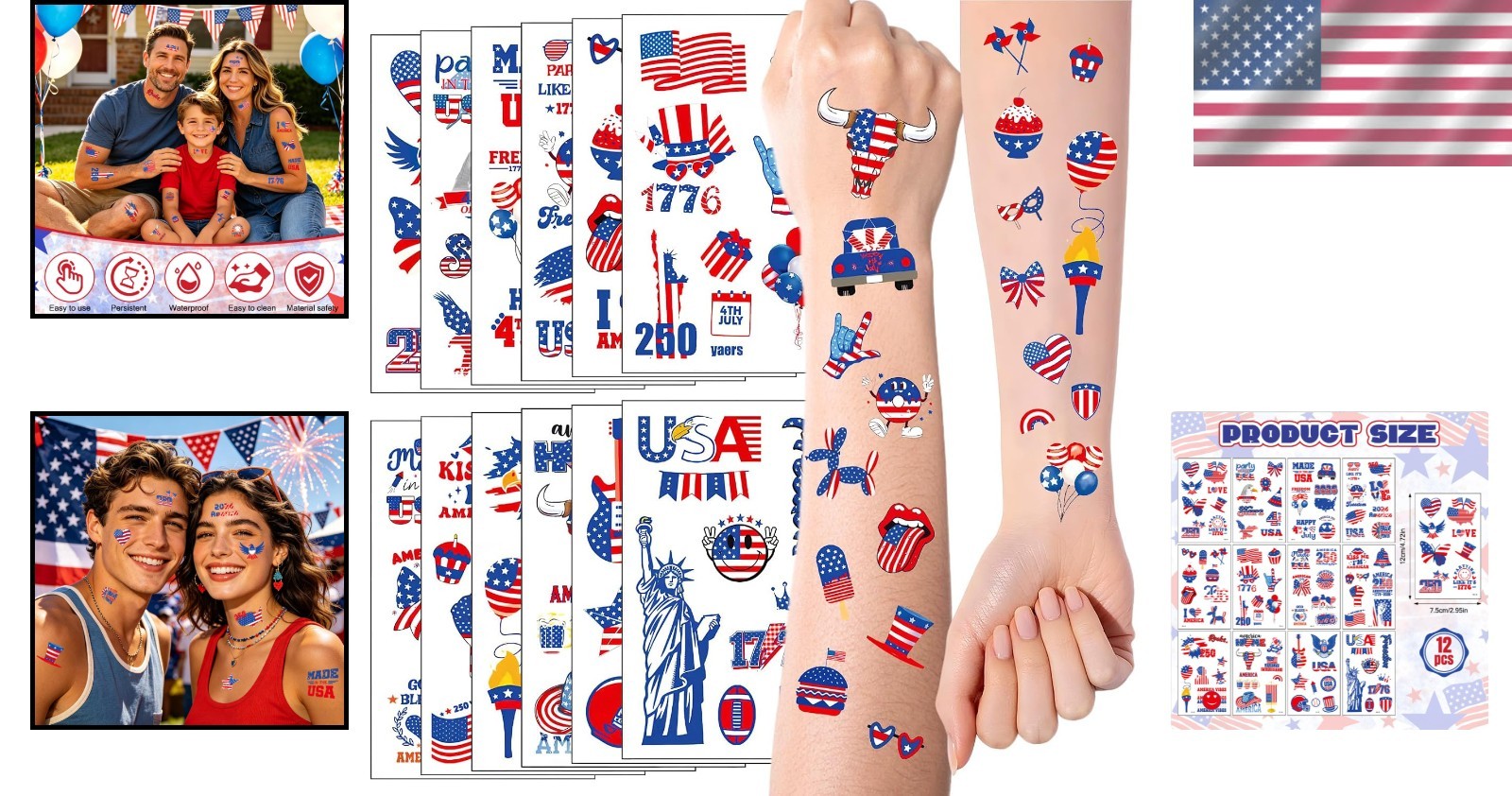 4Th of July Nail Stickers, Glitter Red Blue White Star for Independence Day Patr