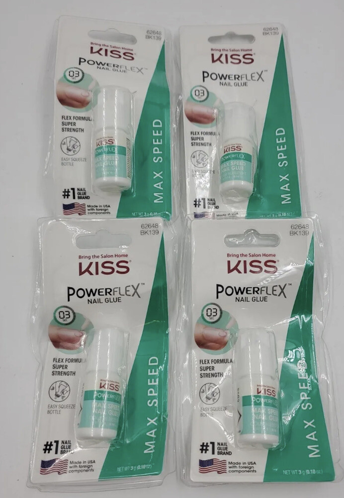4 Pack BL Kiss PowerFlex Max Speed Nail Glue 0.10 oz each