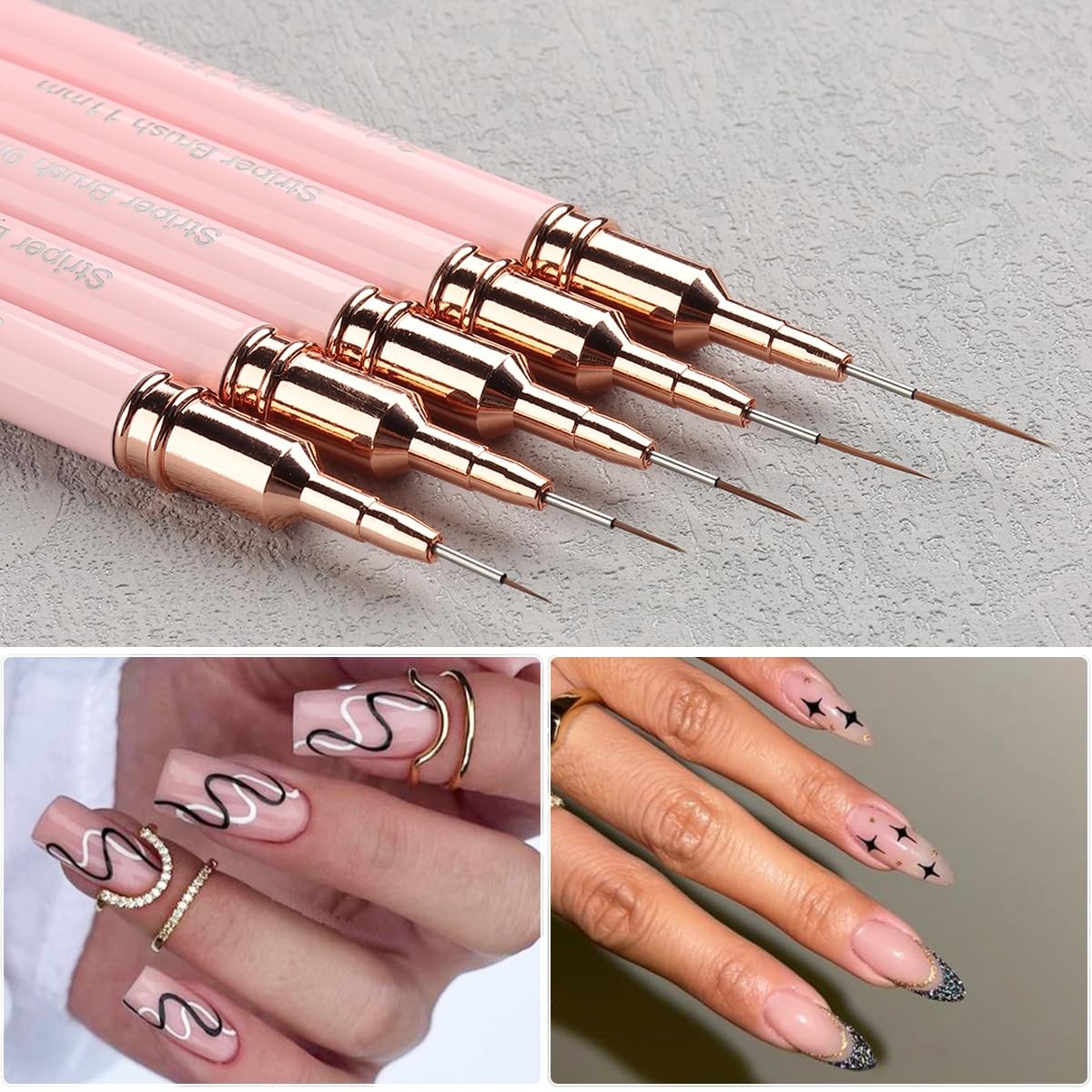 Fcozpjk Nail Art Liner Brushes, 5Pcs Nail Art Liner Brush Set, Nail Gel Polis…