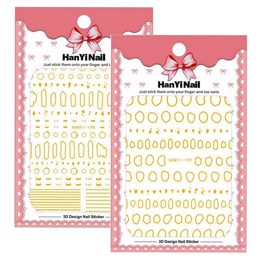 Geometric Figure Nail Decal Sticker Gold French Tips Chain Circle Stripes Lines