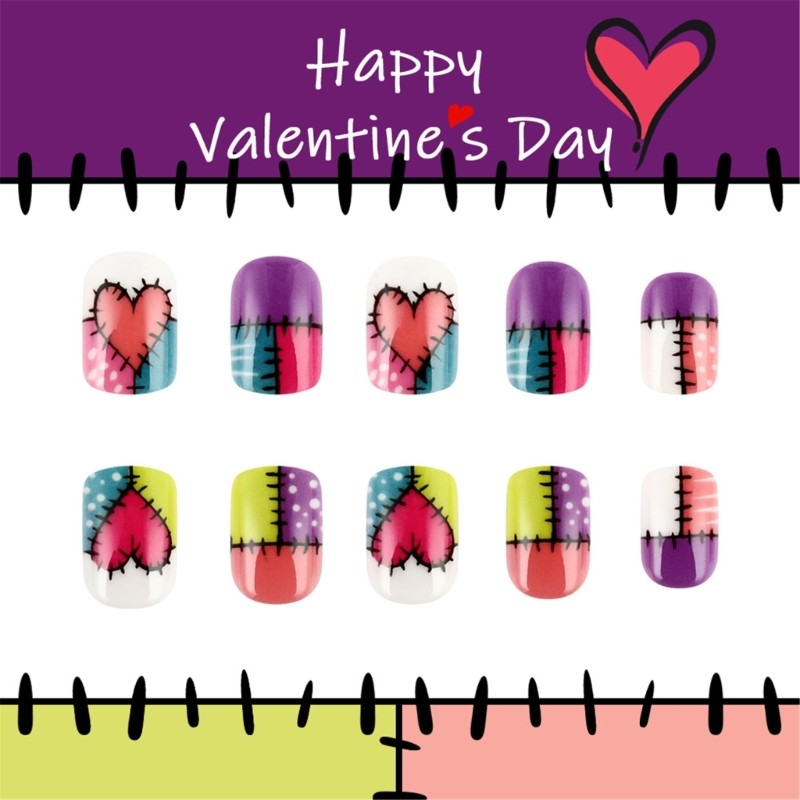 Stylish False Nail Lattice and Stripe Pattern Short Press On Nail for Women