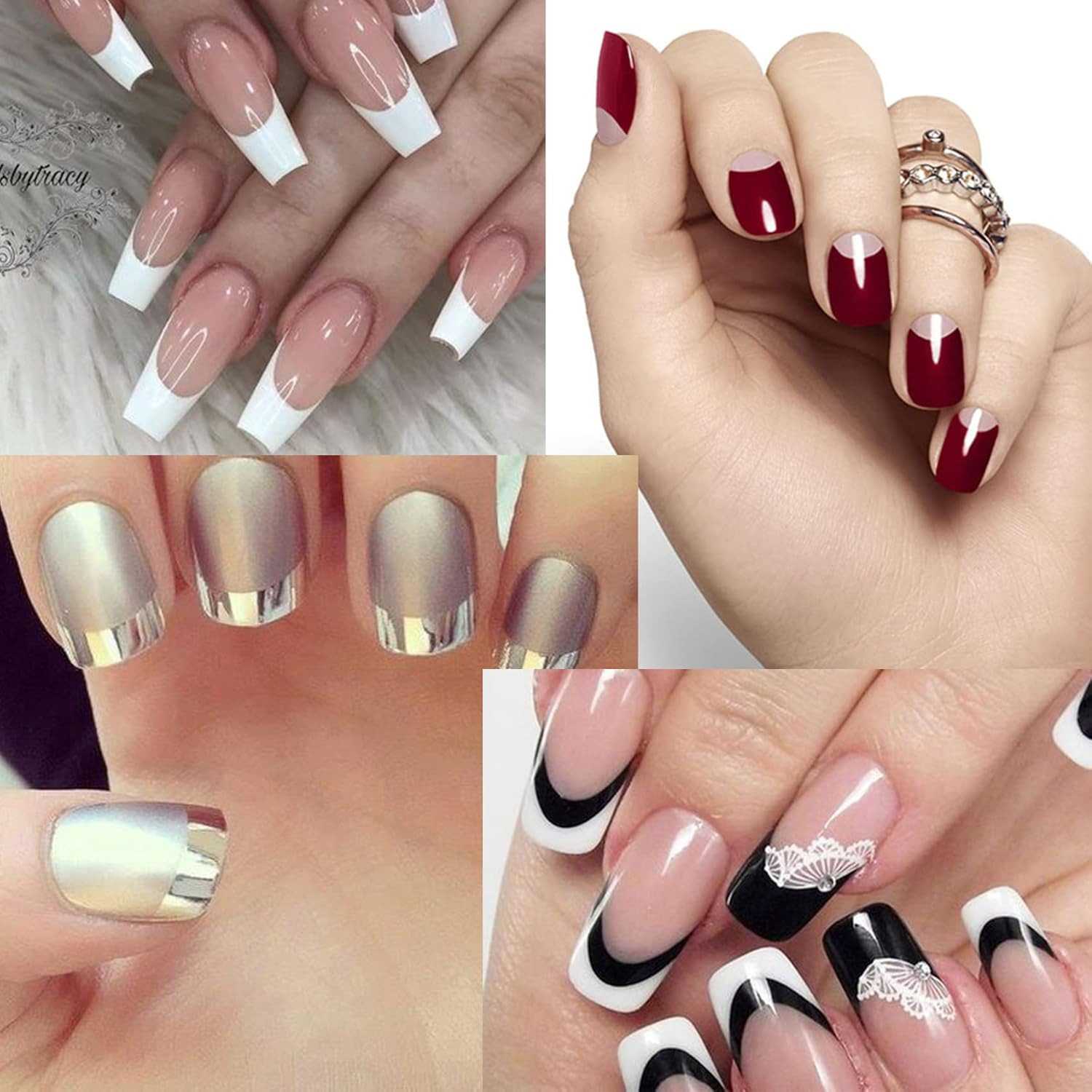 36 Sheets 1368 Pieces French Manicure Nail Art Stickers, 3 Designs Self-Adhesive