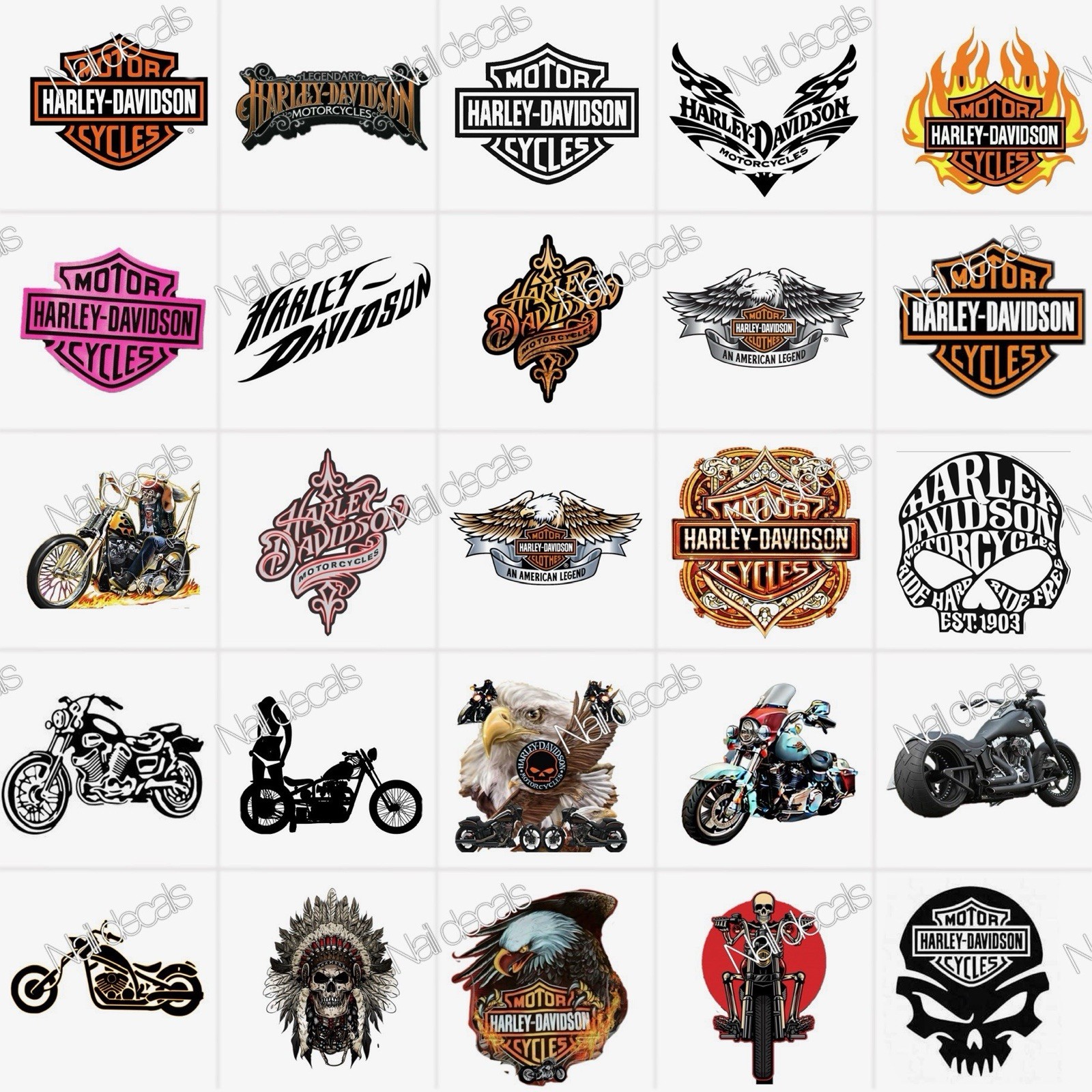 Motorcycle Nail Decals Clear Waterslide Transfer Set of 50 +instructions