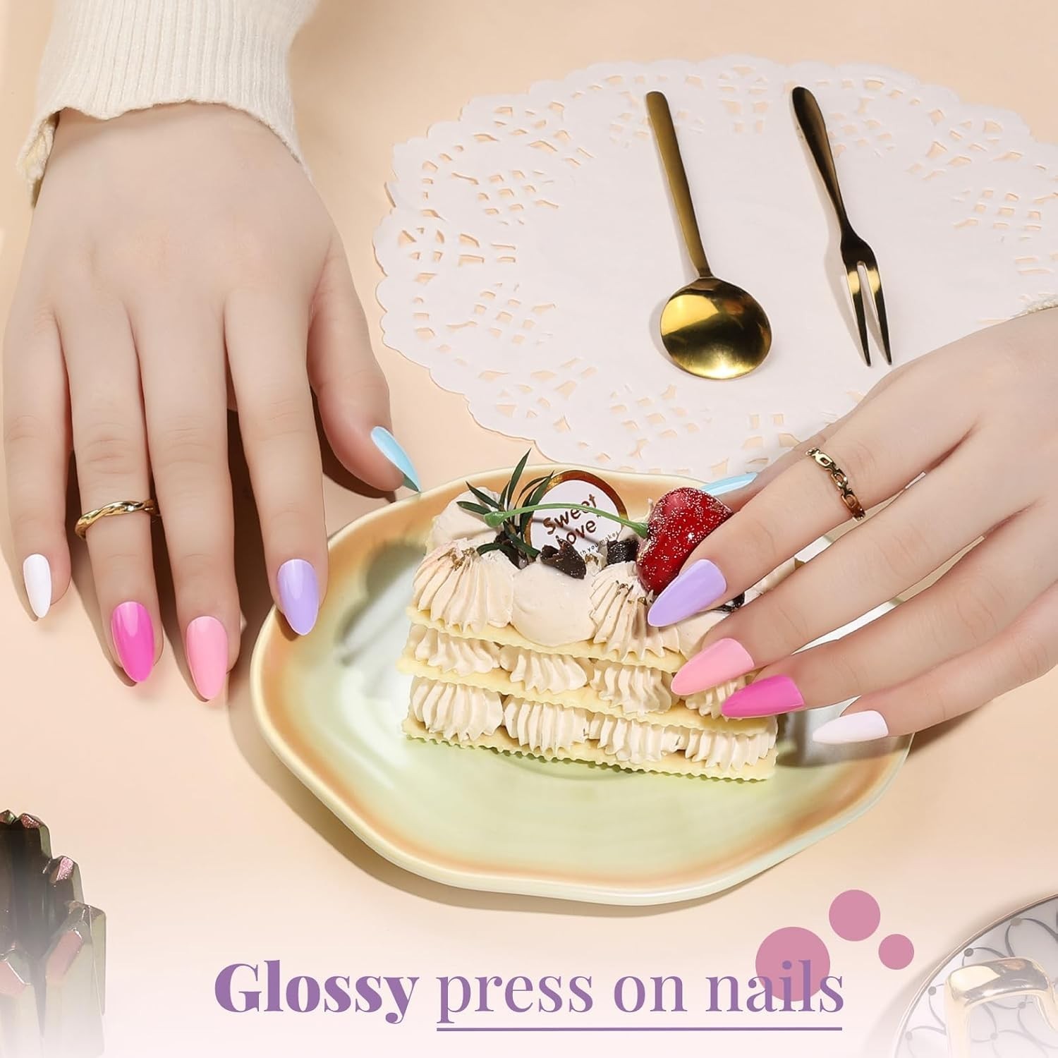 Elegant Press-On Almond Nails Kit: Matte, Glossy & Glitter for Effortless Style