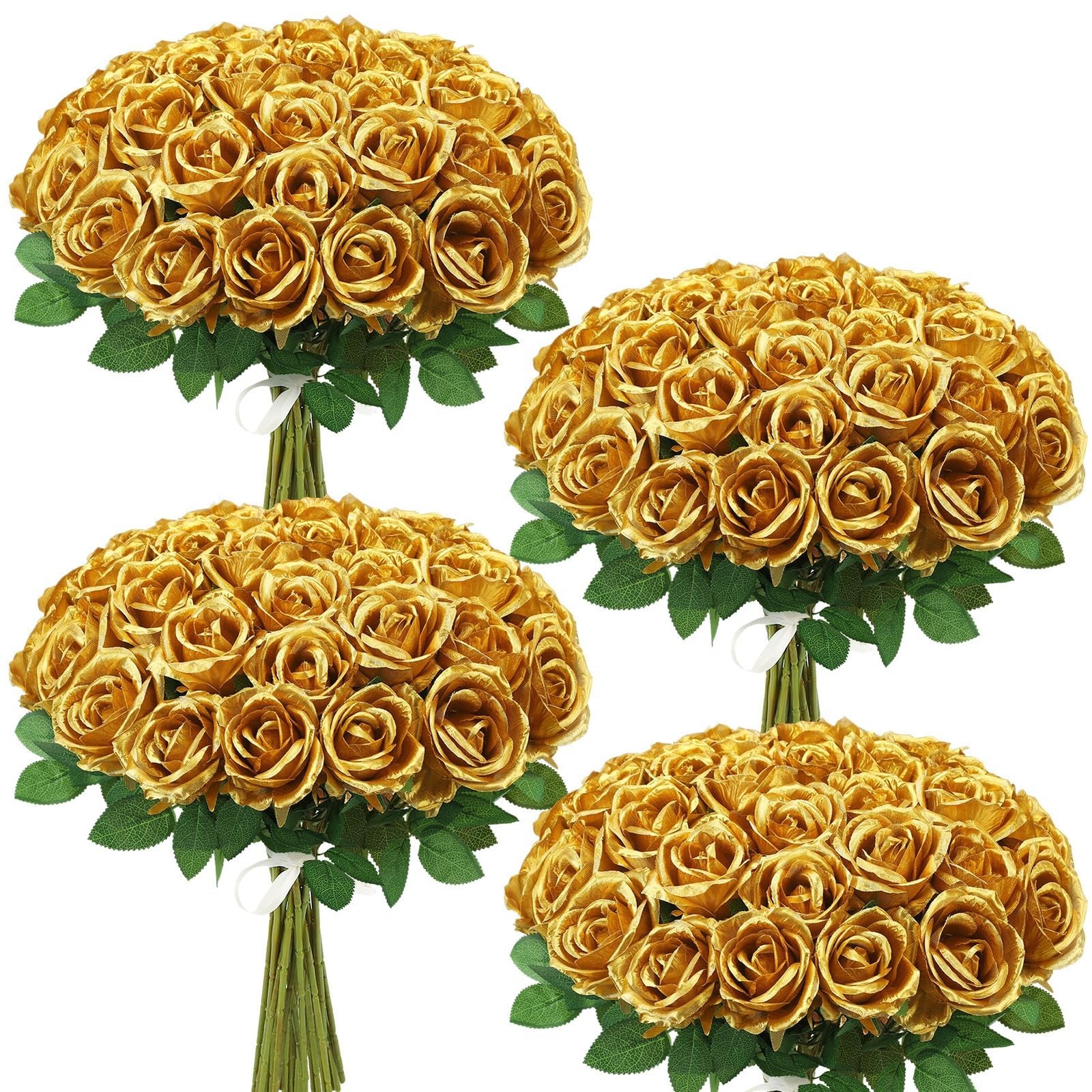 36 Pcs Gold Artificial Roses with Long Stems, Fake Silk Rose Artificial Flowe…