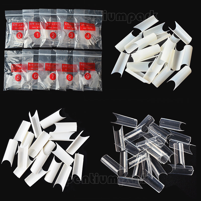 500Pcs Well Less Nail Tips C Curve Shape Acrylic Uv Gel False- Natural/Clear
