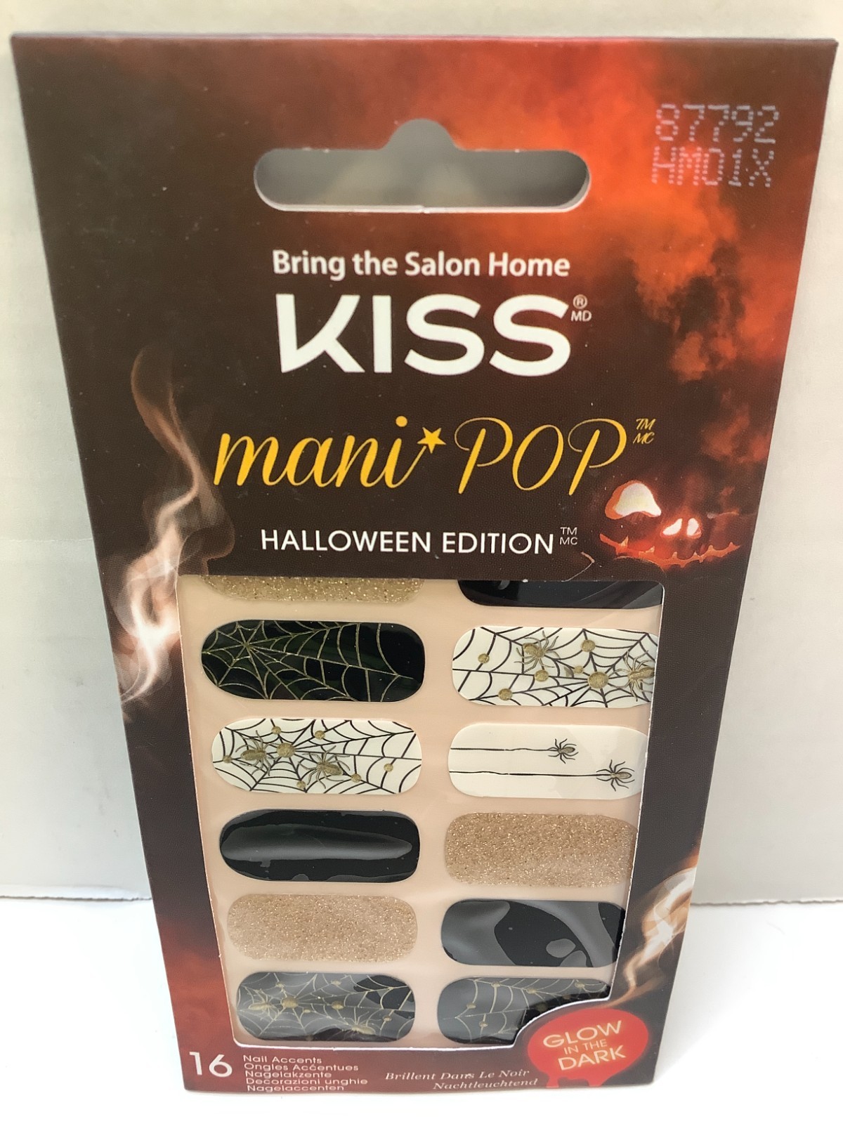 KISS Mani Pop Halloween Edition 16 Ct Glow In Dark Nail Accents Strips, 3pk