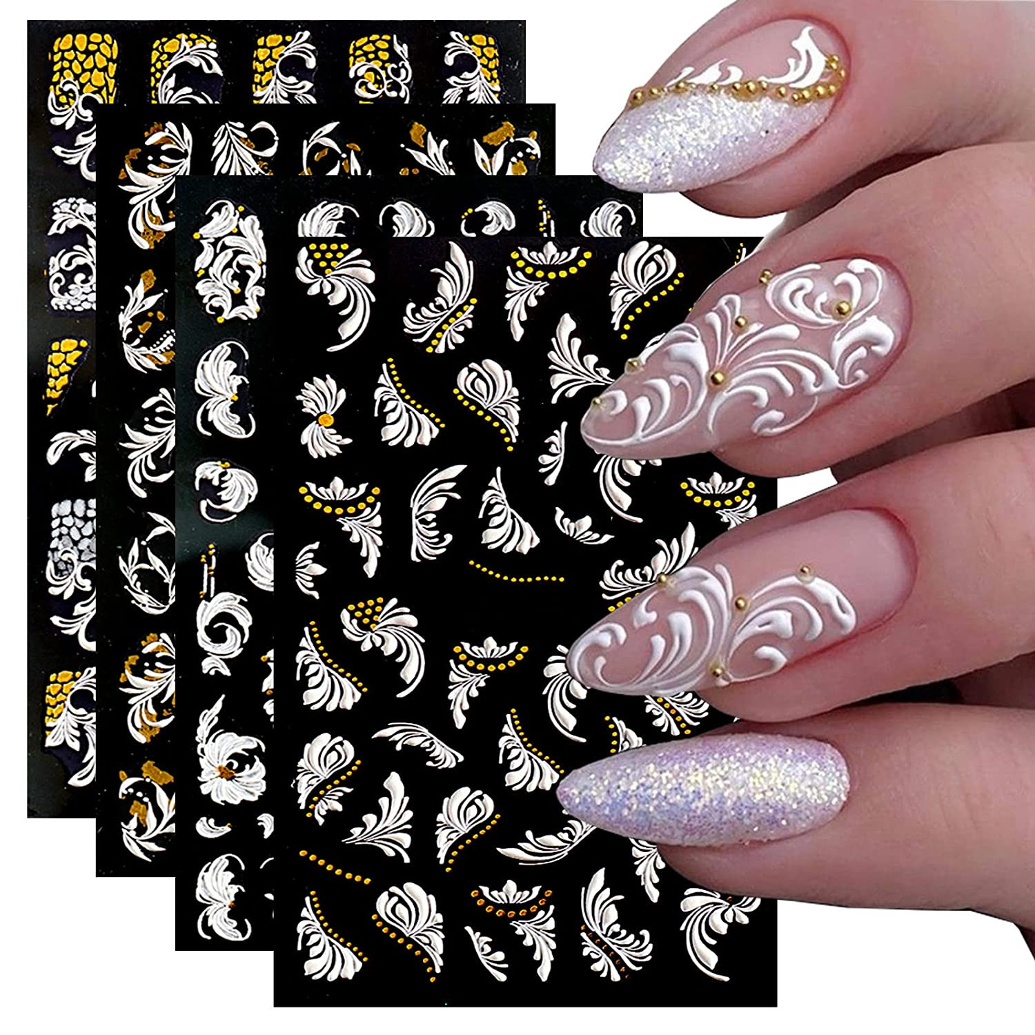 5D Nail Stickers Embossed White Rose Flower Decals Art Decora Wedding Party NH7