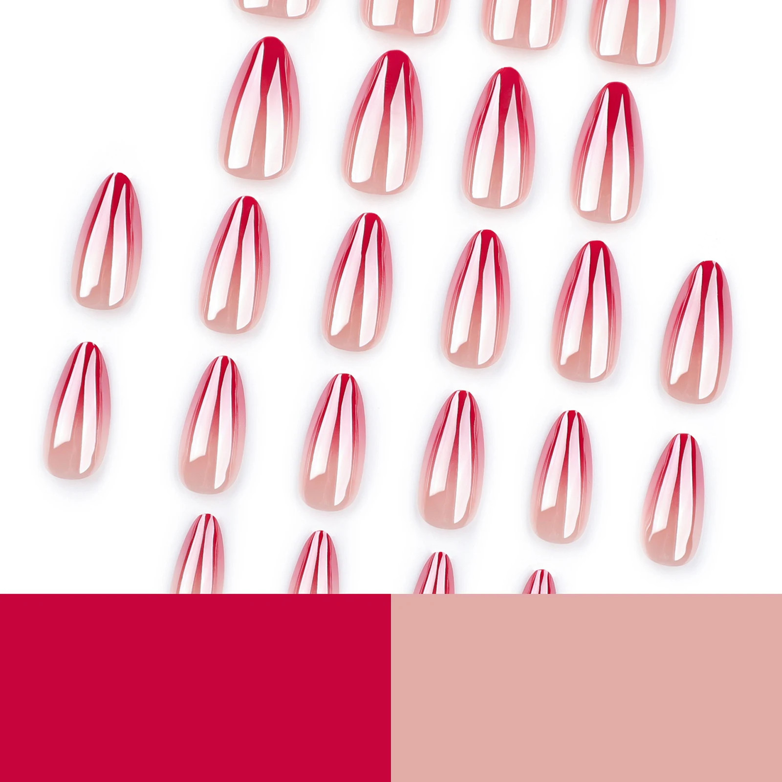 24pcs Red Aurora Gradient Almond Press On Nails