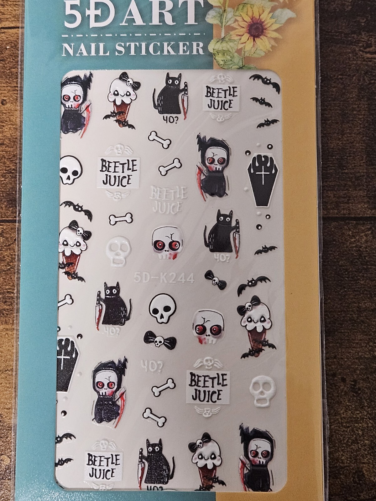 Halloween 5D Art Nail Finger & Toe Stickers Beetlejuice Skulls Cats Gothic NIB